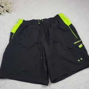 ‎Speedo Black and Neon Netted Swim Trunks [SIZE XL]